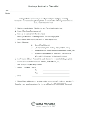 Mortgage Application Check List Www3 Telus  Form