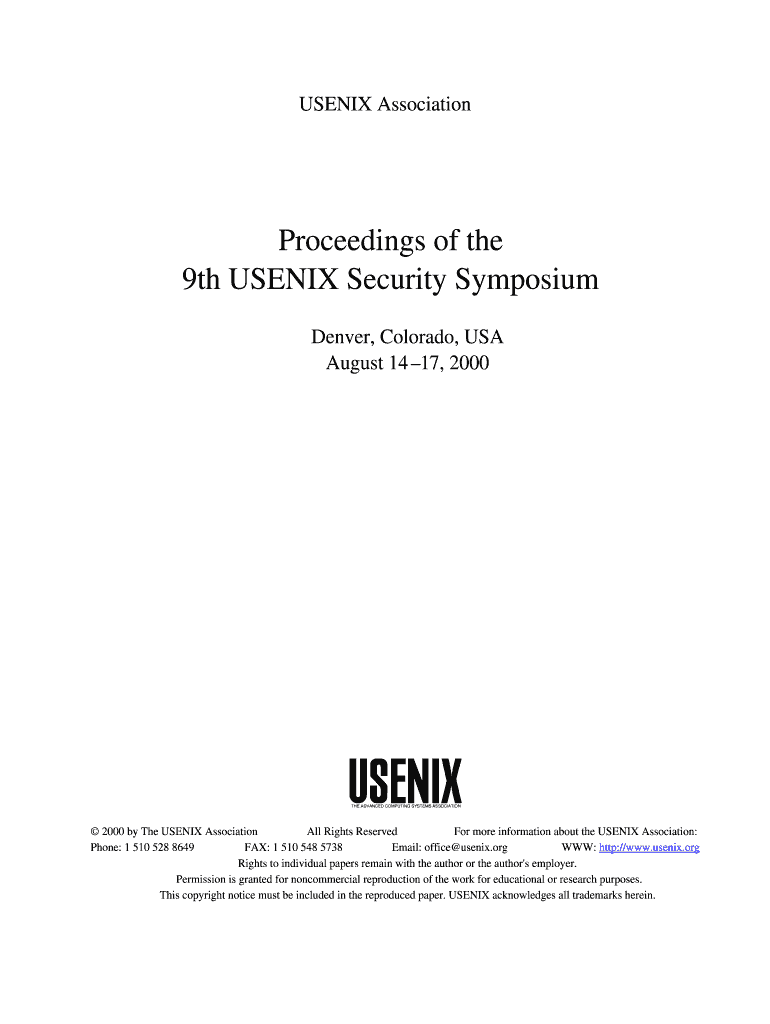 Proceedings of the 9th USENIX Security Symposium Usenix  Form