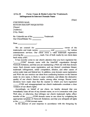 Domain Name Cease and Desist Letter Template  Form