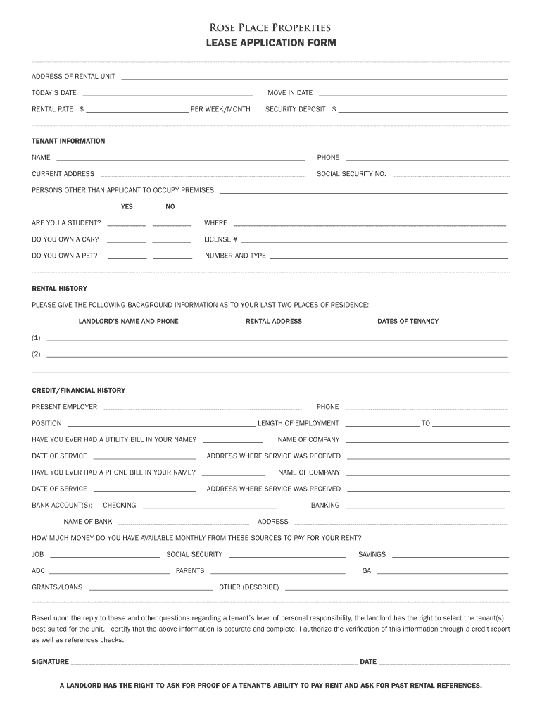 Rose Place Properties  Form