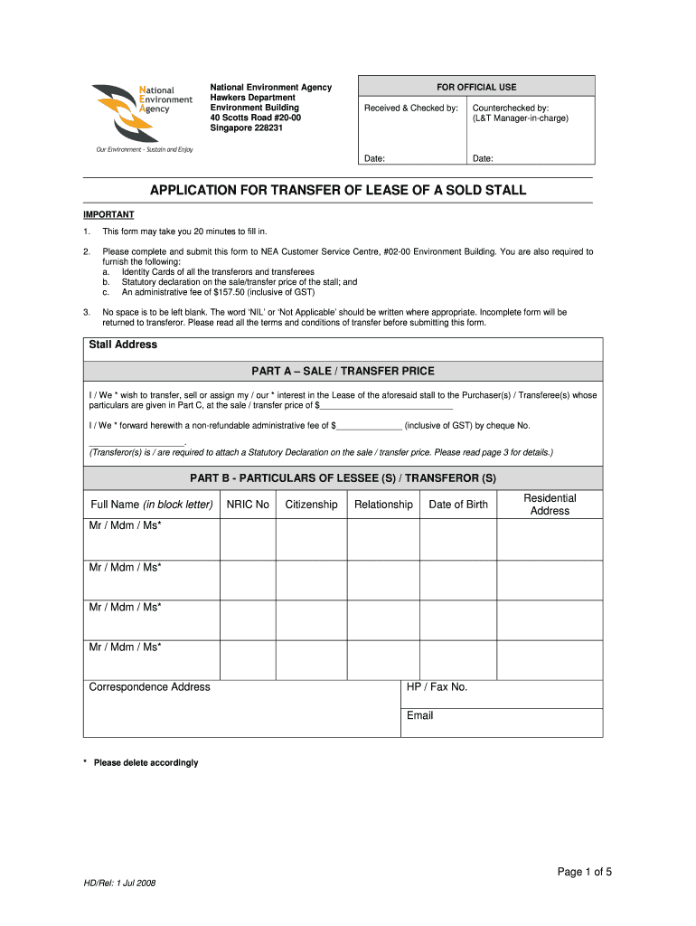 APPLICATION for TRANSFER of LEASE of a SOLD STALL  App2 Nea Gov  Form