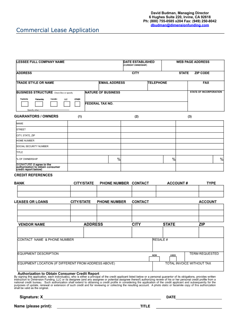 Commercial Lease Application  Form