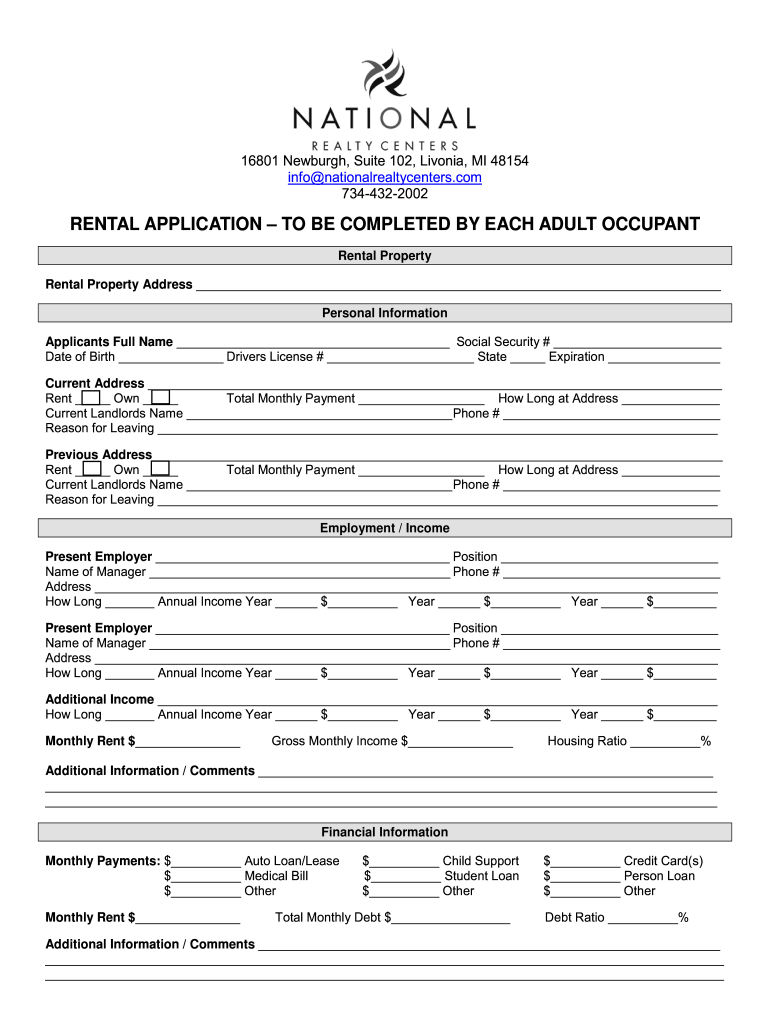 Rental Application Form Every Occupant Fillable
