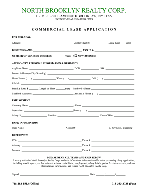 Commercial Lease Application PDF  Form