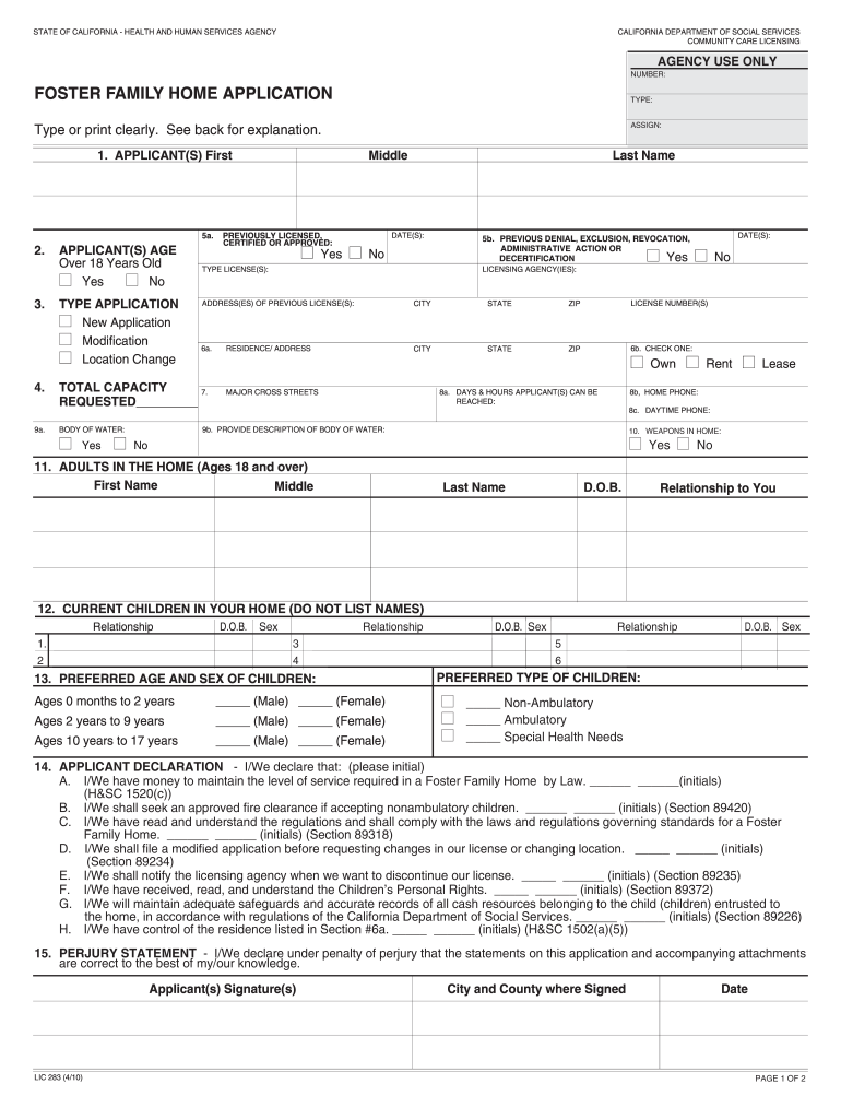 Get and Sign Foster Application 2010-2022 Form