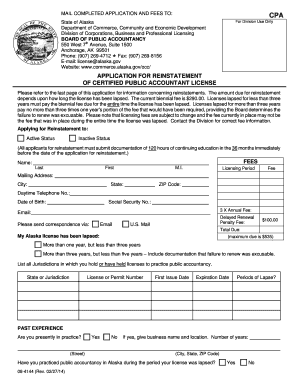 Application for Reinstatement Commerce Commerce Alaska  Form