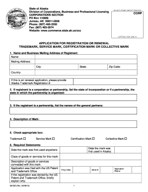 CORP APPLICATION for REGISTRATION or Commerce Commerce Alaska  Form