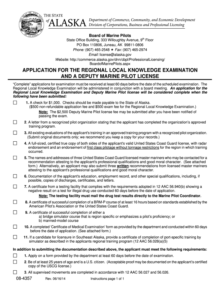 APPLICATION for the REGIONAL LOCAL KNOWLEDGE Commerce Alaska  Form