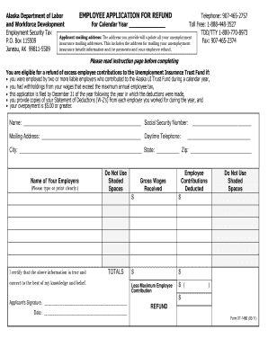 Alaska Employee Application for Refund Form