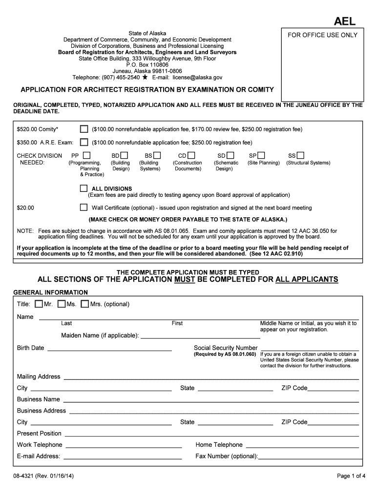 APPLICANT INSTRUCTIONS for ARCHITECT REGISTRATION by Commerce Alaska  Form