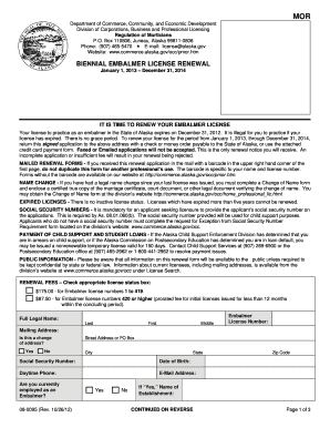 BIENNIAL EMBALMER LICENSE RENEWAL Commerce Commerce Alaska  Form