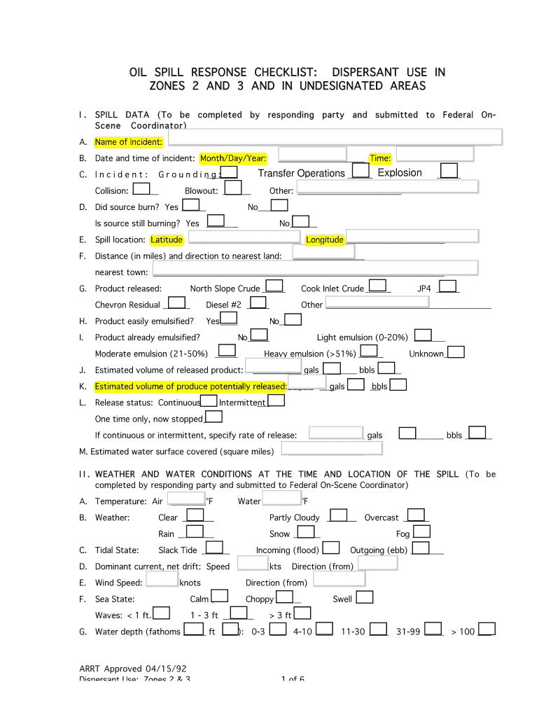  Spill Response Checklist 1992-2024