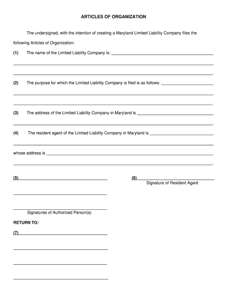 Maryland Articles of Organization  Form