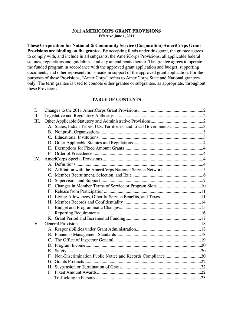 These Corporation for National & Community Service Corporation AmeriCorps Grant Provisions Are Binding on the Grantee  Co  Form