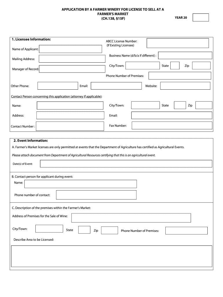 APPLICATION by a FARMER WINERY for LICENSE to SELL at Mass  Form