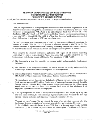 NEBRASKA DISADVANTAGED BUSINESS ENTERPRISE UNIFIED Transportation Nebraska  Form