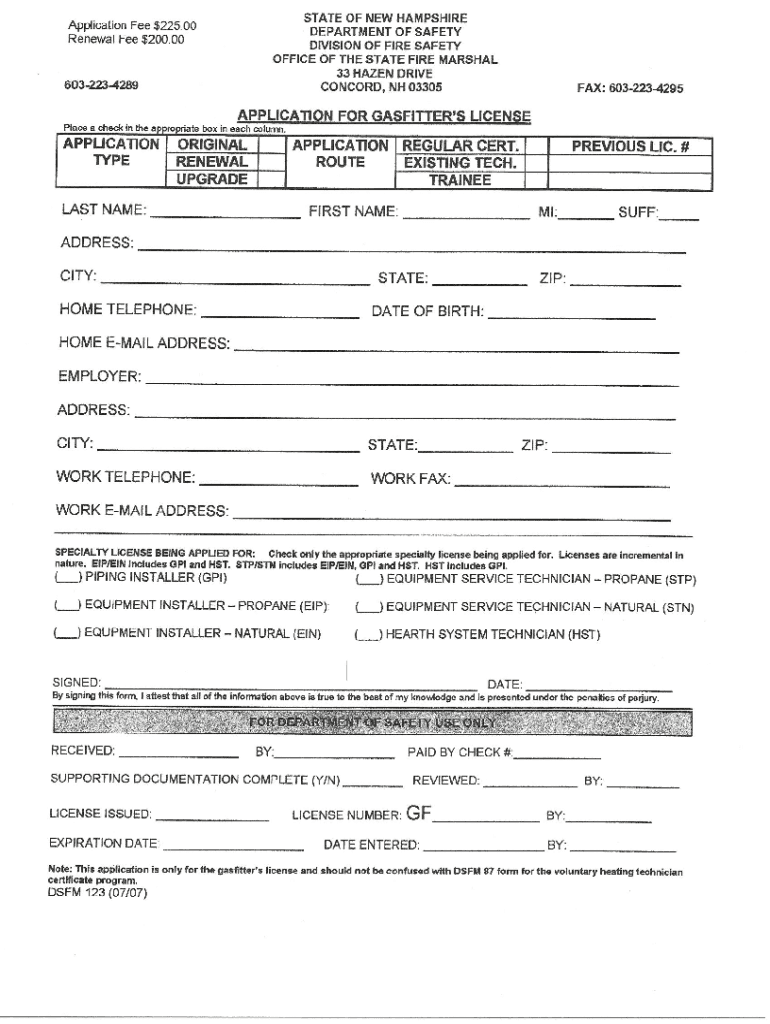 Nh Gas Fitters License Application  Form