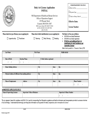 Nh Body Art License Form