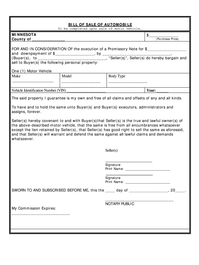 Get and Sign Bill of Sale Mn  Form