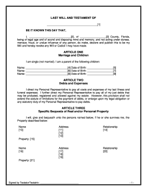 Last Will and Testament Form