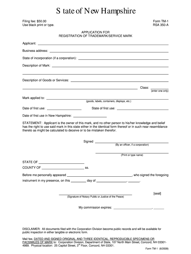 STATE of NEW HAMPSHIRE SECRETARY of STATE Sos Nh  Form