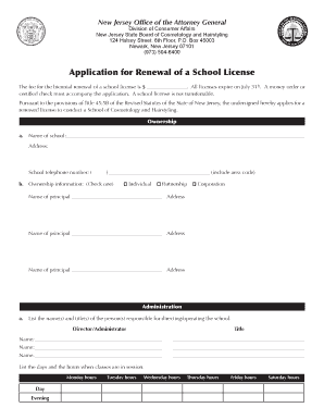 Application for Renewal of a School License Nj  Form