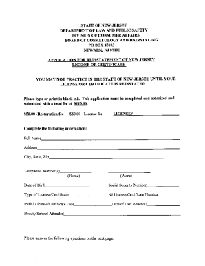 Nj Cosmetology License Renewal Online  Form