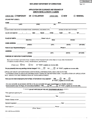 Njdoc Clearance and Issuance of ID Application  Form