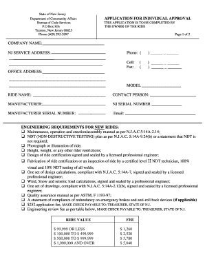 APPLICATION for INDIVIDUAL APPROVAL COMPANY NAME NJ Nj  Form