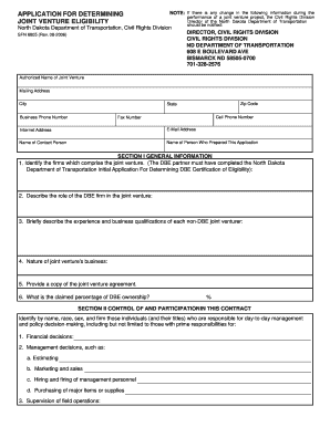 APPLICATION for DETERMINING JOINT VENTURE ELIGIBILITY Dot Nd  Form