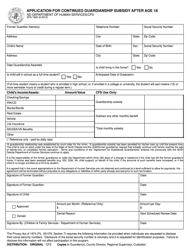 APPLICATION for CONTINUED GUARDIANSHIP SUBSIDY Nd  Form