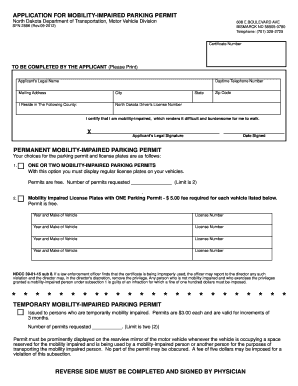 Nd Department of Transportation Application for Mobility Impaired Parking Form