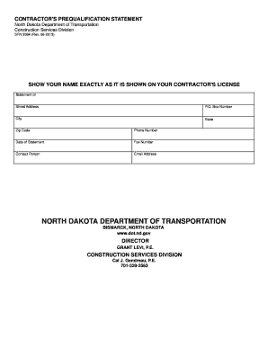 North Dakota Department of Transportation Prequalification Statement  Form