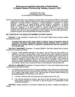 Sixty Second Legislative Assembly of North Dakota in Regular Legis Nd  Form