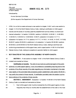 0100 Fifty Sixth Legislative Assembly of North Dakota Introduced by Human Services Committee at the Request of the Department of  Form