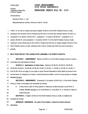 0300 Sixtieth Legislative Assembly of North Dakota Introduced by Senators Kilzer, J Legis Nd  Form