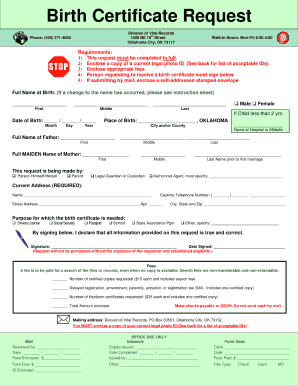 Oklahoma Birth Certificate Request Form Online