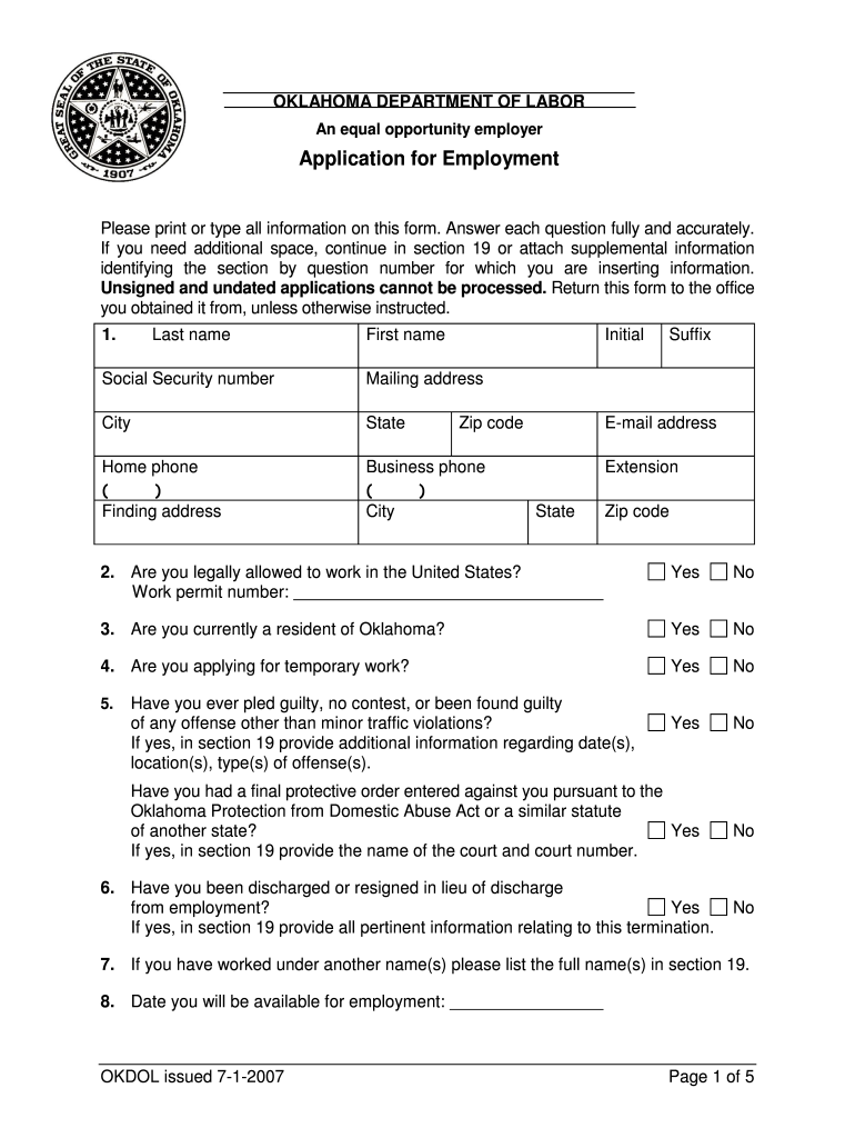 Get and Sign ODOL Application for Employment  OK  Gov  Ok 2007-2022 Form