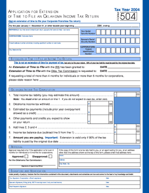 Application for Extension of Time to File an Oklahoma Income Tax Tax Ok  Form