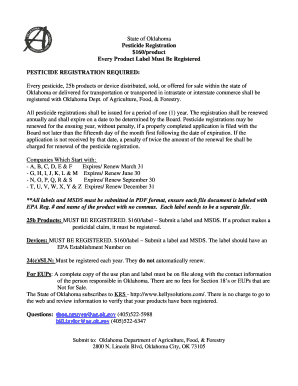 Oklahoma Pesticide Registration  Form