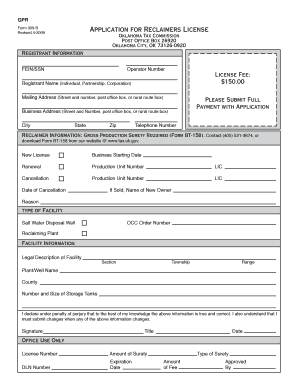 Reclaimers Lic Form