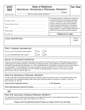 Individual Household Personal Property Tax Ok  Form