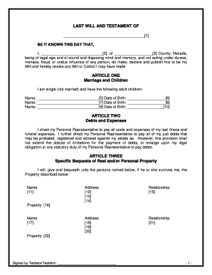 Sample of a Will PDF  Form