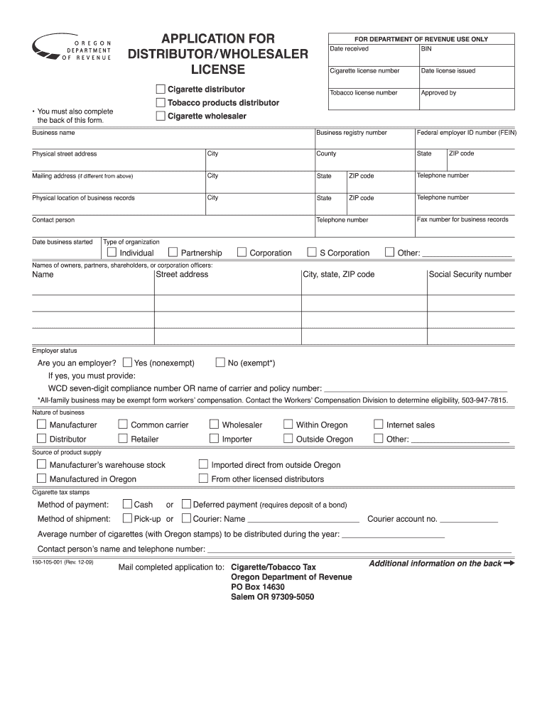  Oregon Form 150 105 001 2009