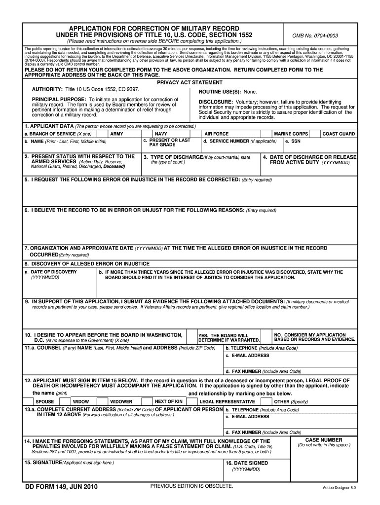  Dd Form 149 2019