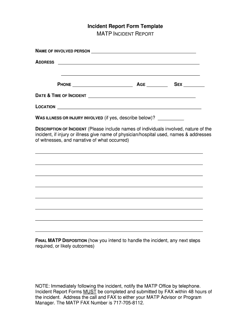 Pa Incident Report Form