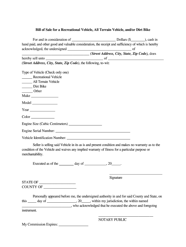 Motorcycle Bill of Sale  Form