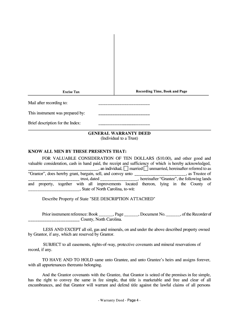 Nc General Warranty Deed  Form