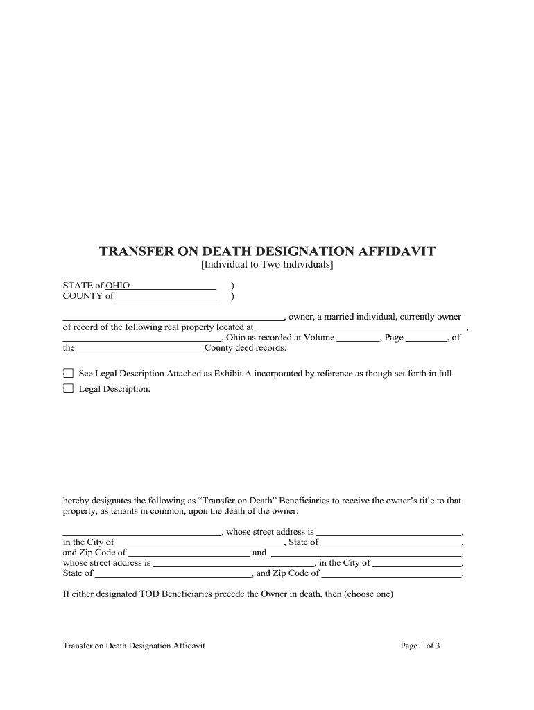  State of Ohio Transfer on Death Designation Affidavit Form 2014