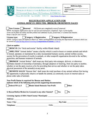 RI DEMAgriculture Application for an Animal Shelter License Dem Ri  Form